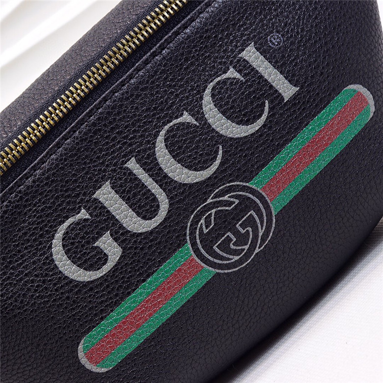 Gucci古驰 530412 黑色 Gucci标识印花皮革腰包