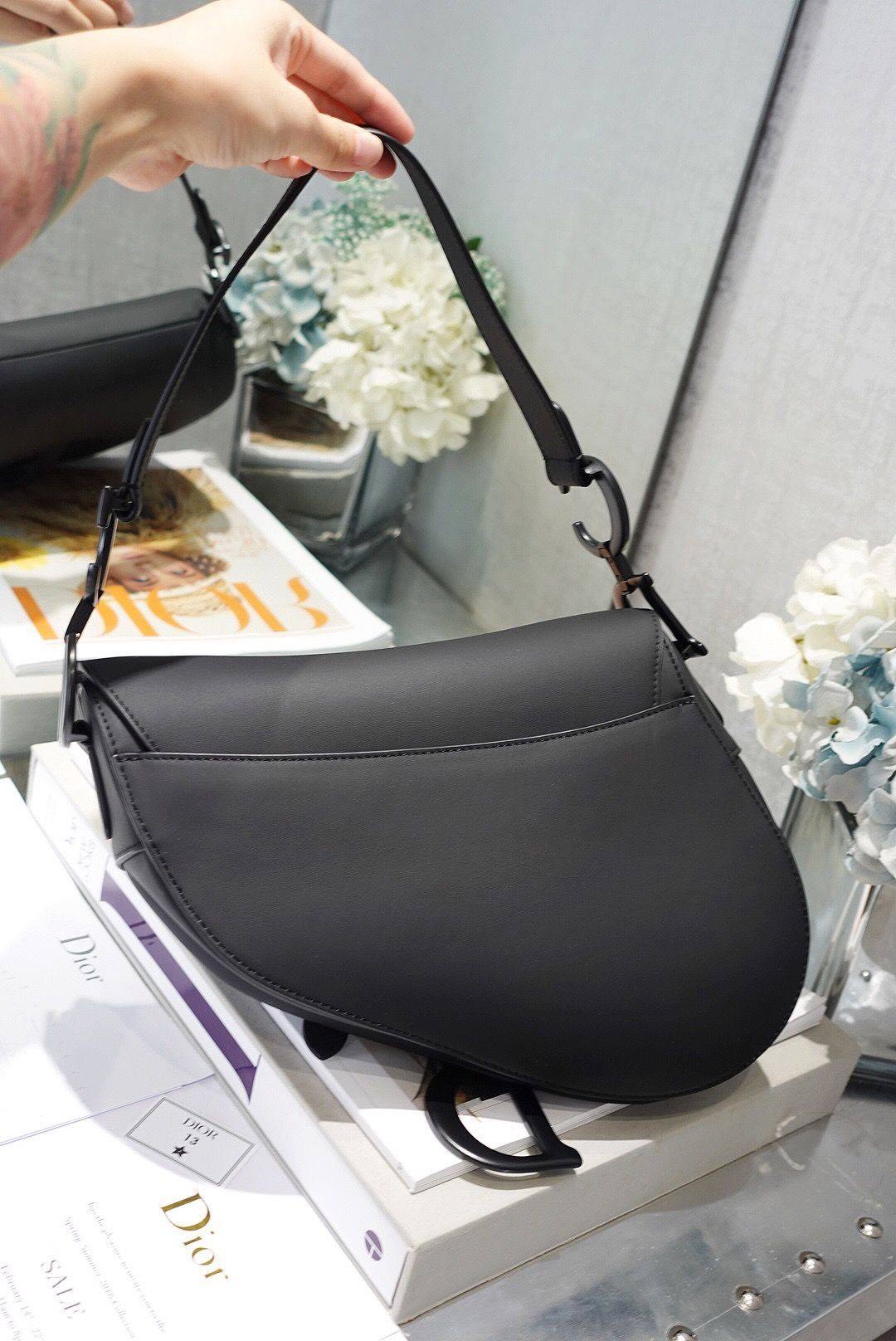 Dior/迪奥 M989 黑色哑光牛皮革马鞍包Saddle bag M04