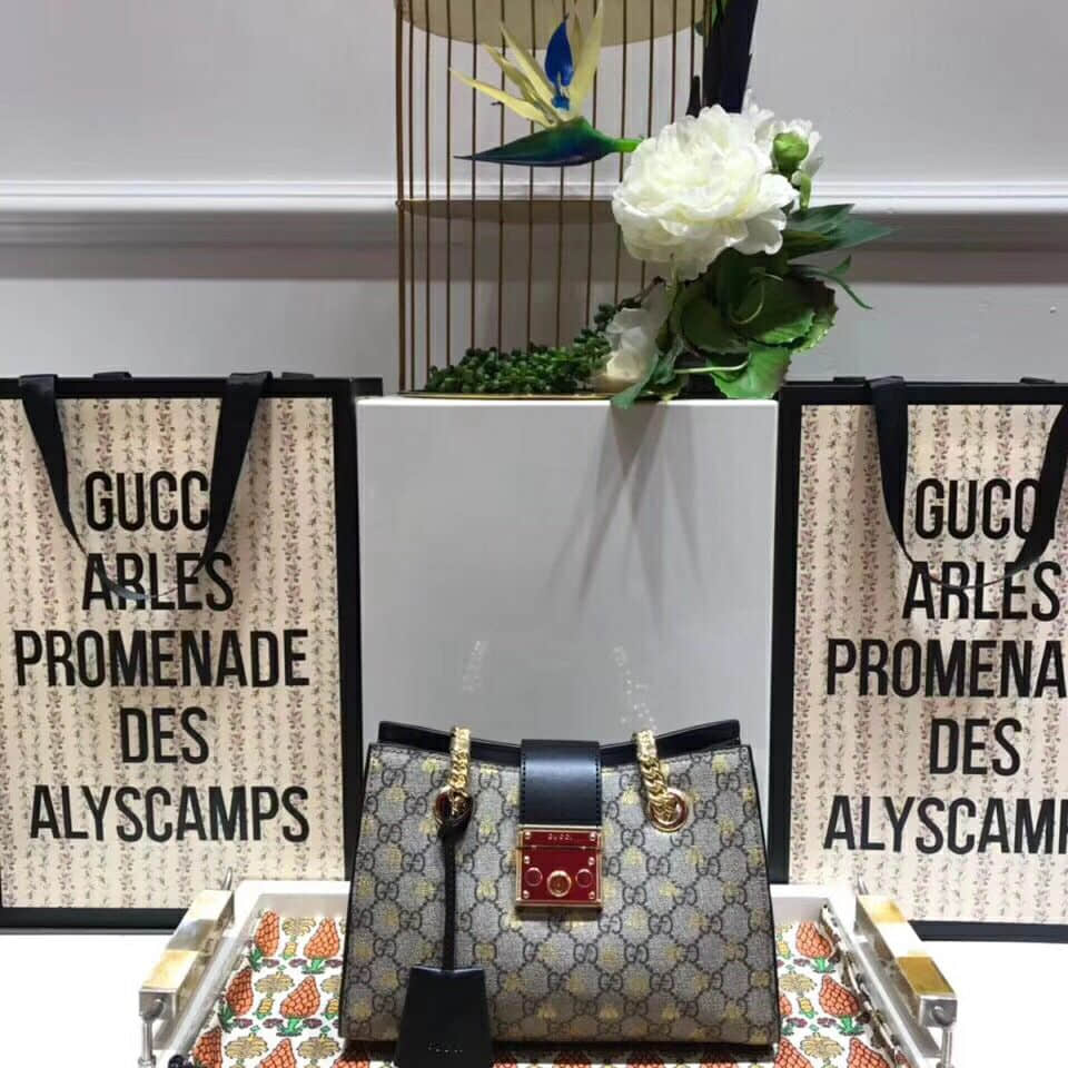 Gucci 498156 9F26G 8319 Padlock系列小号GG蜜蜂肩背包