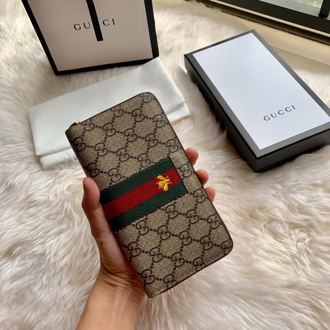 Gucci/古驰 408831经典红绿织带刺绣小蜜蜂拉链钱包