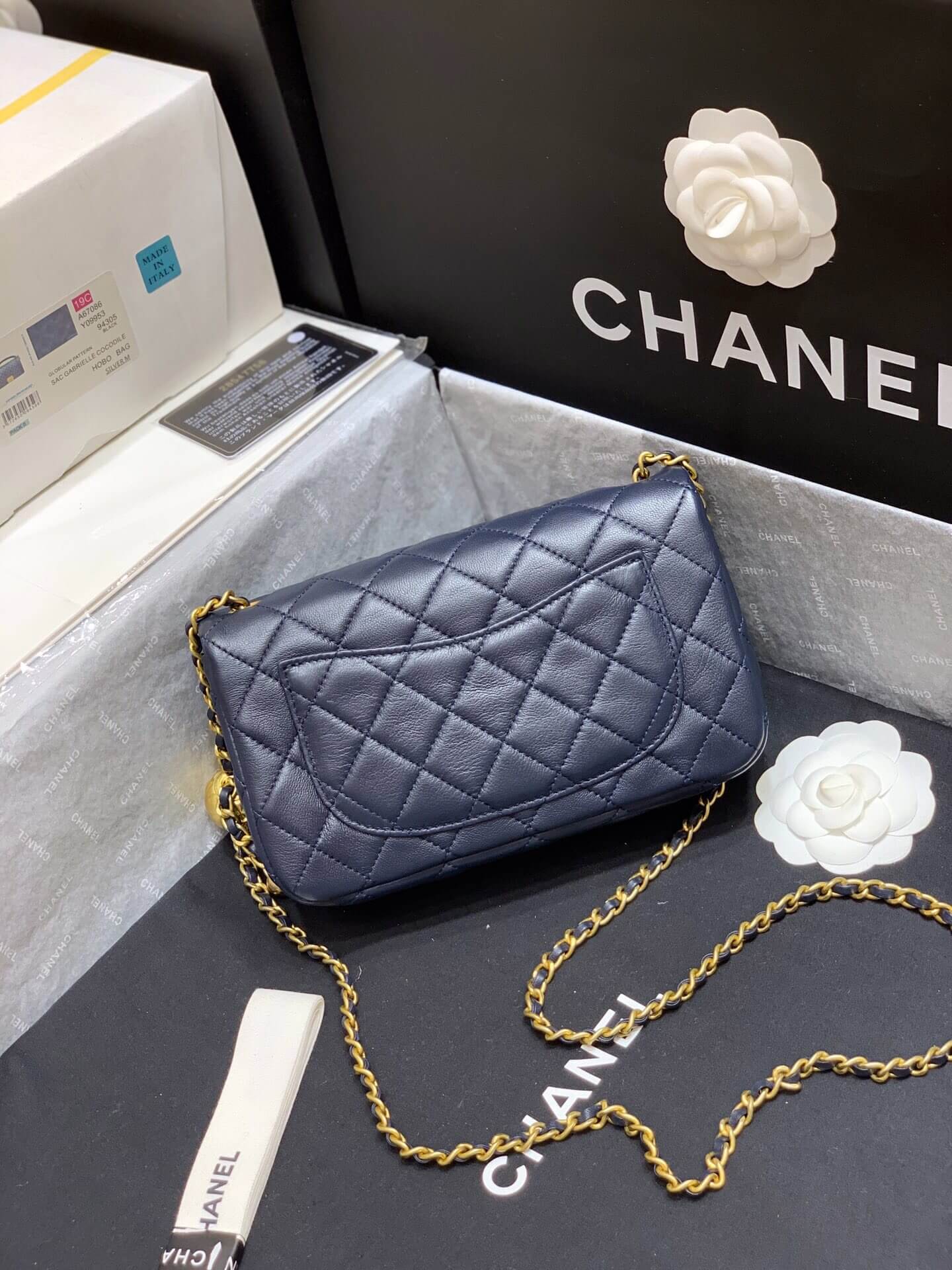 Chanel Flap Bag 新款金属球包金珠CF大Mini AS1787深蓝