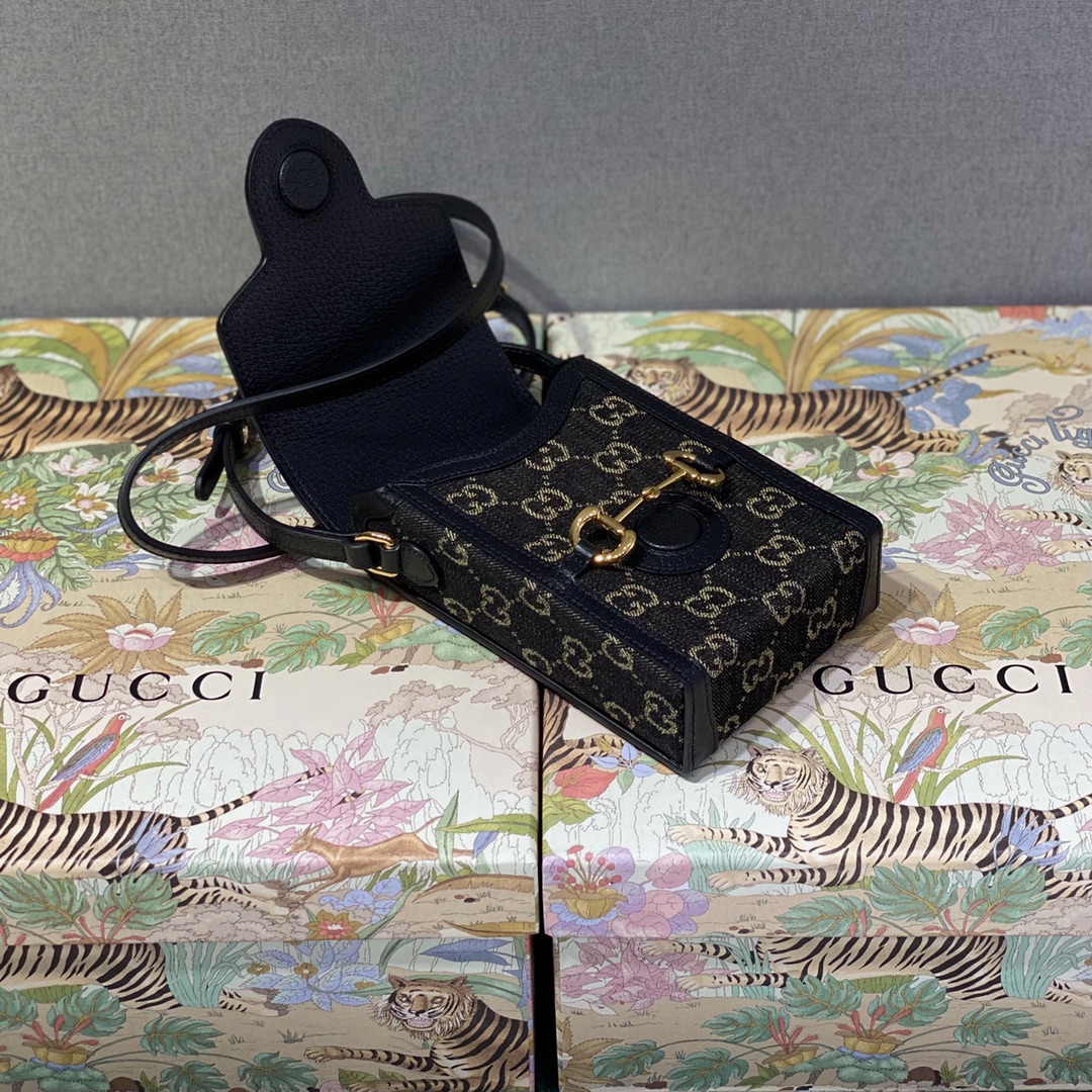 GUCCI 625615 黑色丹尼牛仔布1955手机包