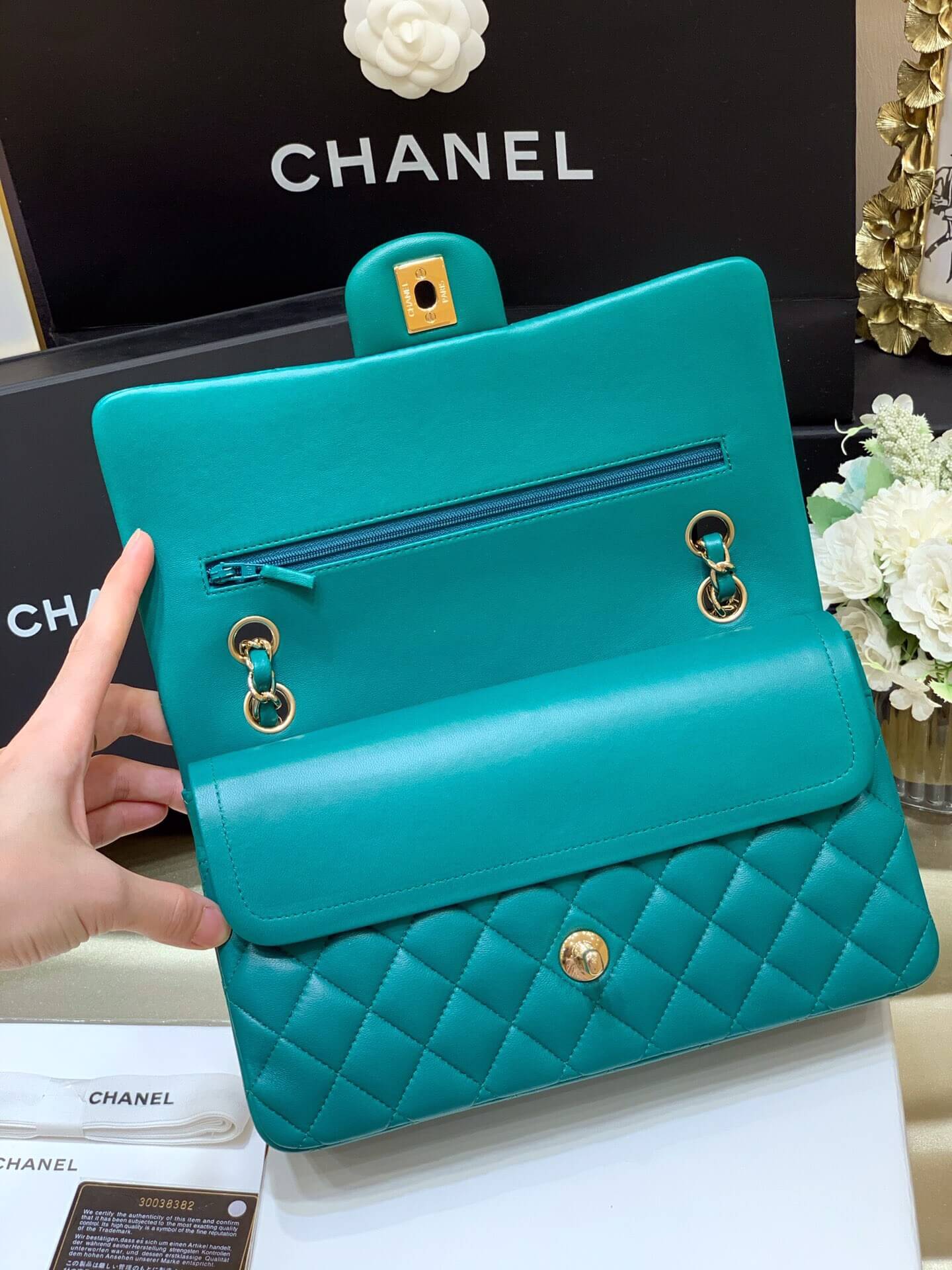 Chanel香奈儿 CF25 Classic flap bag A01112宝石绿牛皮金扣