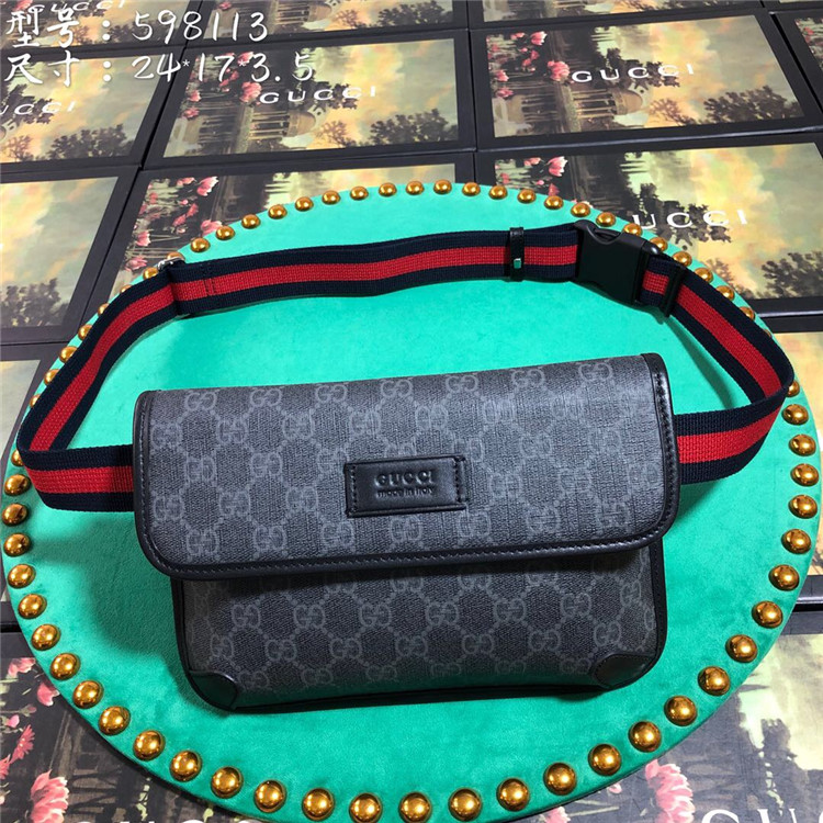 Gucci/古驰 598113 黑色 高级人造帆布腰包