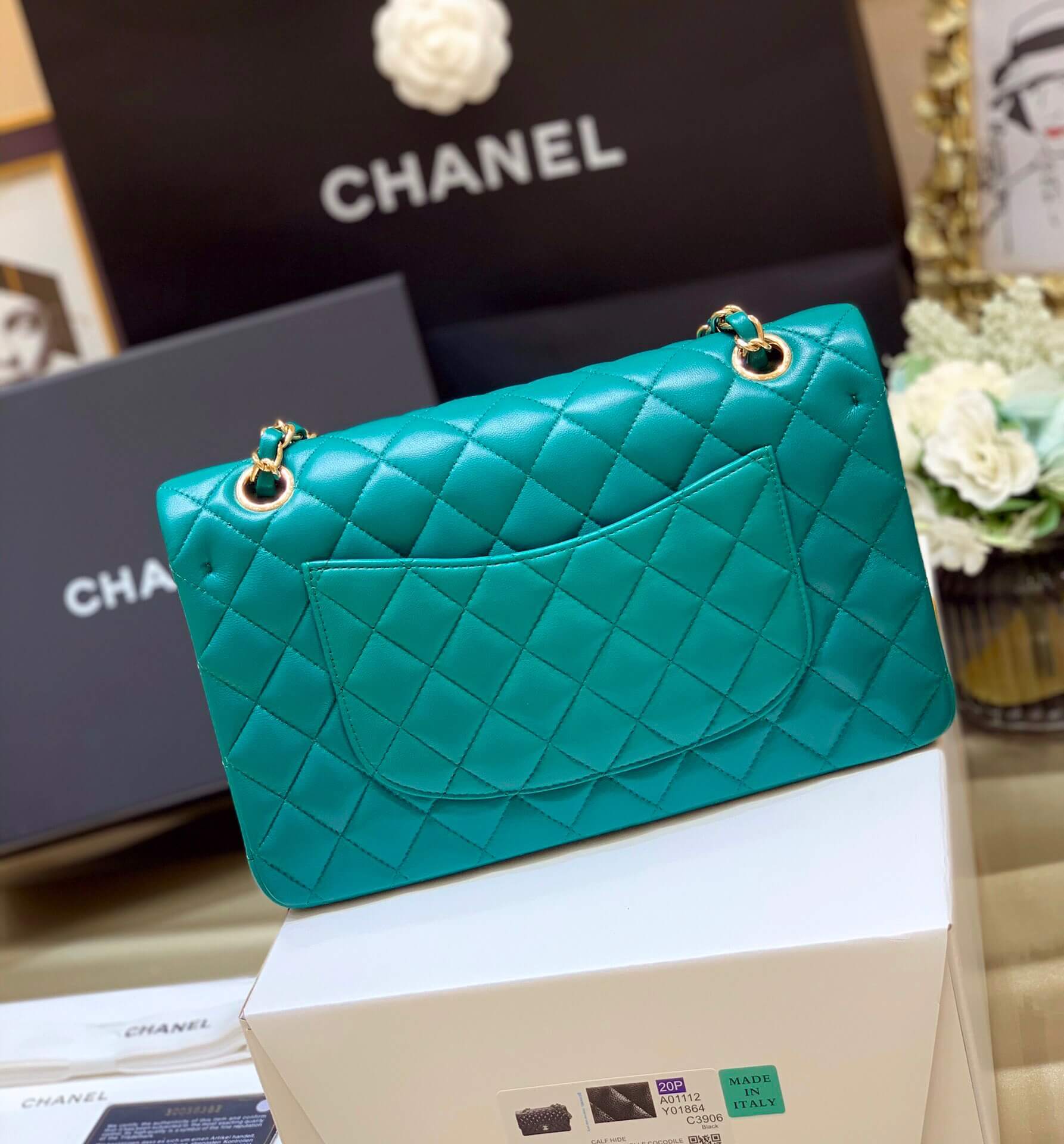 Chanel香奈儿 CF25 Classic flap bag A01112宝石绿牛皮金扣