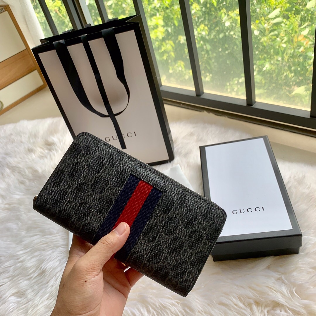 Gucci/古驰 408831 GG暗花 新款织带 拉链钱包