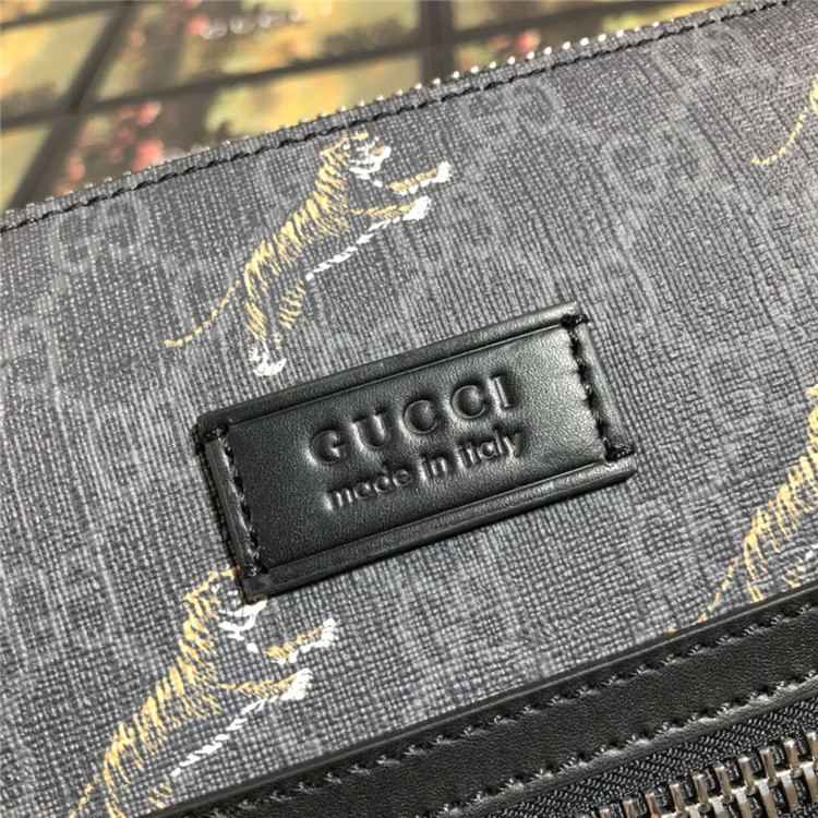 Gucci/古驰 474137 饰老虎印花 黑色帆布邮差包