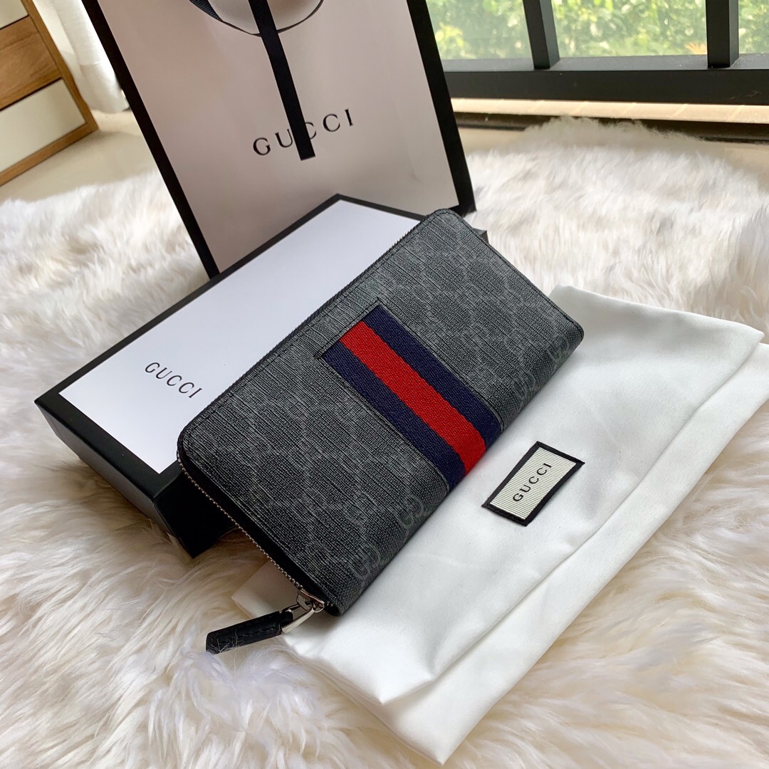 Gucci/古驰 408831 GG暗花 新款织带 拉链钱包