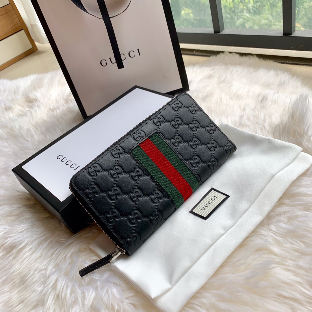 Gucci/古驰 408831 ssima 最新款双G彩虹条系列 拉链钱