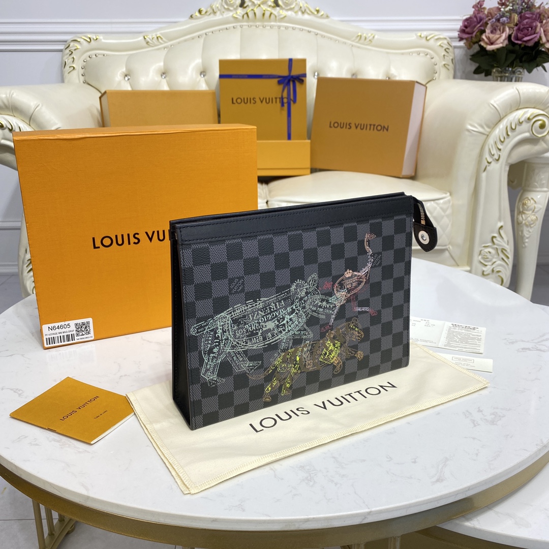 LV N64605 POCHETTE VOYAGE 野生动物 中号手拿包