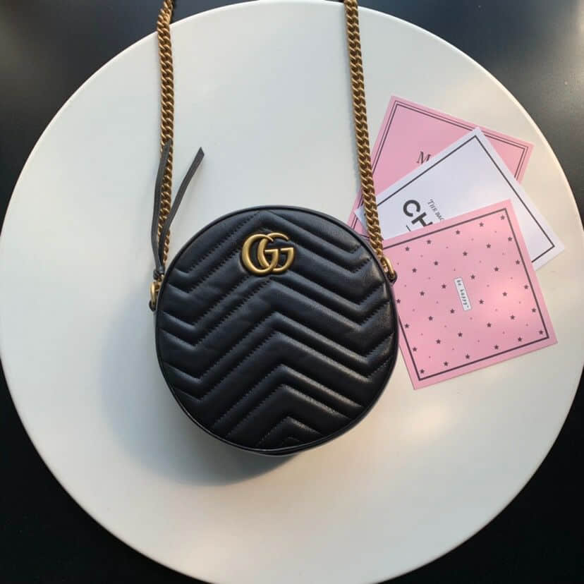 Gucci/古驰 550154 GG Marmont系列全皮圆形迷你肩背包