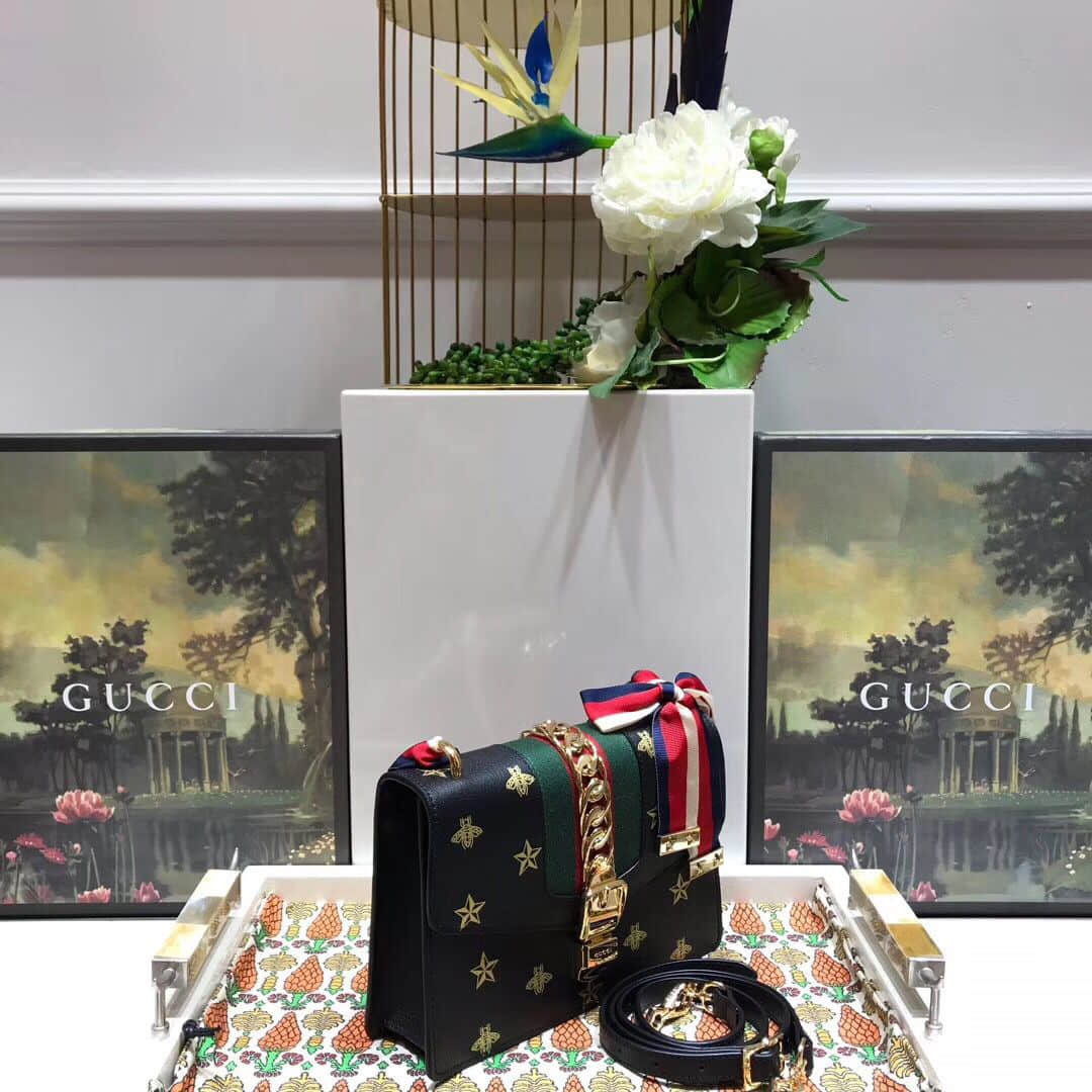 Gucci 524405 Sylvie系列蜜蜂星星小号肩背包