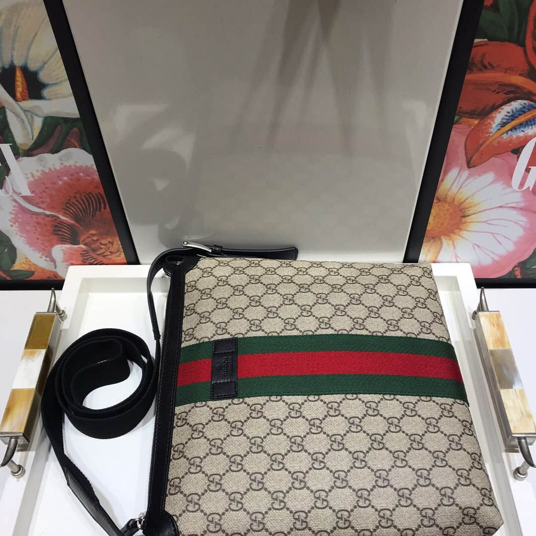 Gucci 387111 饰条纹织带高级人造帆布邮差包