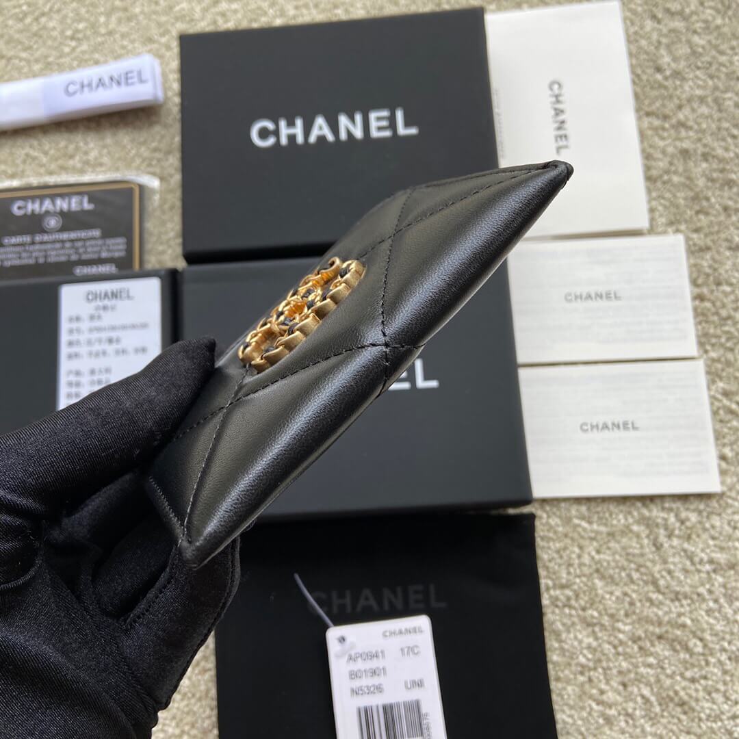 CHANEL进口意大利皮卡包 AP0941黑色羊皮金色五金