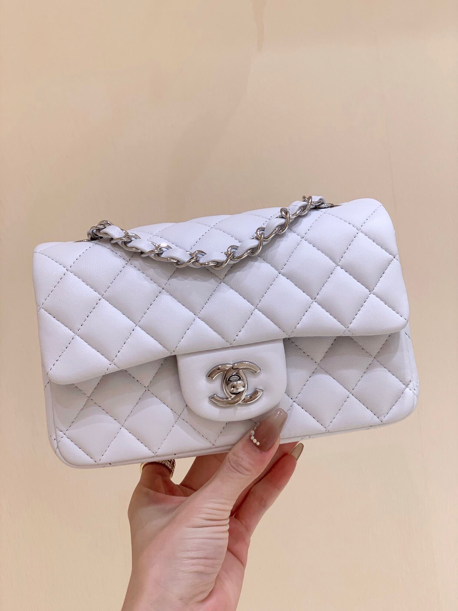 Chanel CF20大mini Classic flap bag A01116羊皮白色