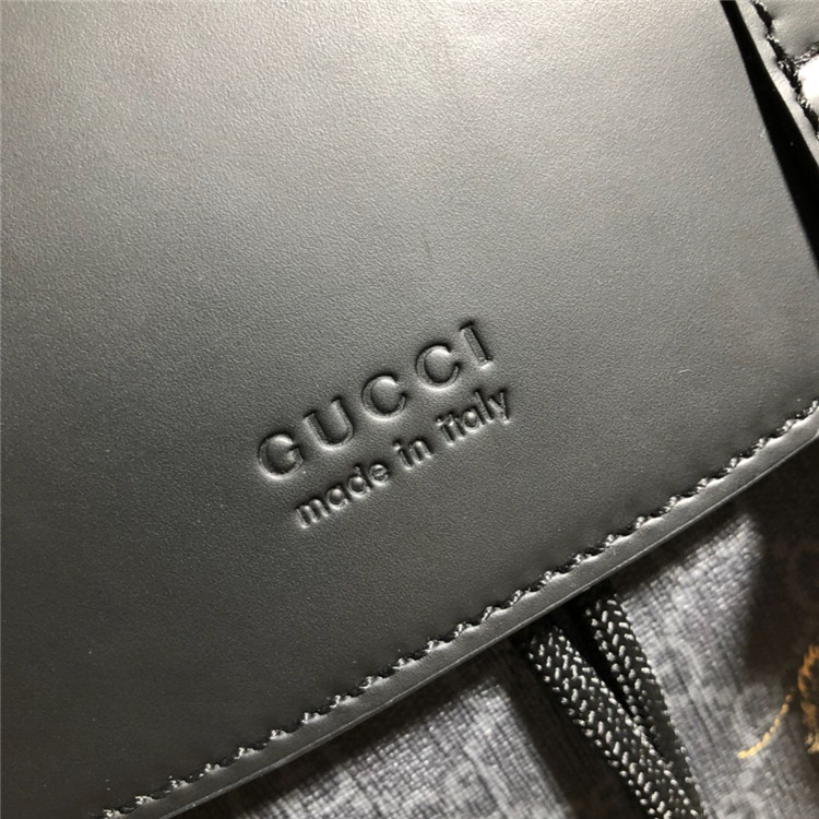 Gucci/古驰 495563 饰老虎印花 黑色帆布背包