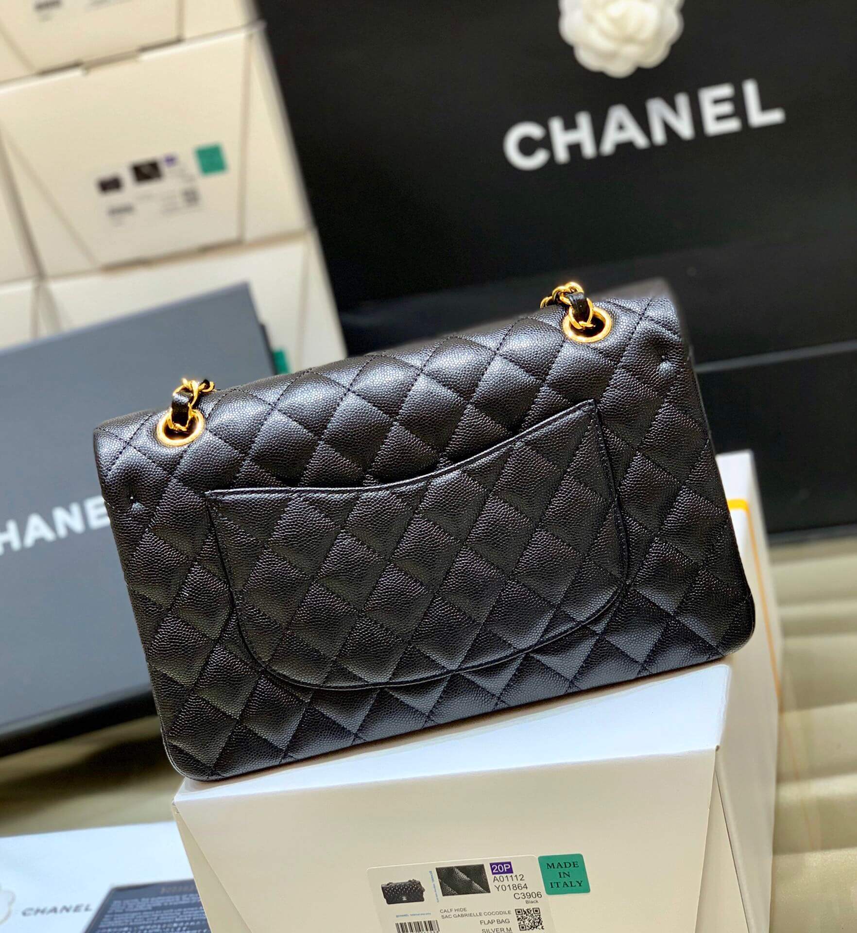 Chanel CF25 Classic flap bag A01112黑色小球纹金扣