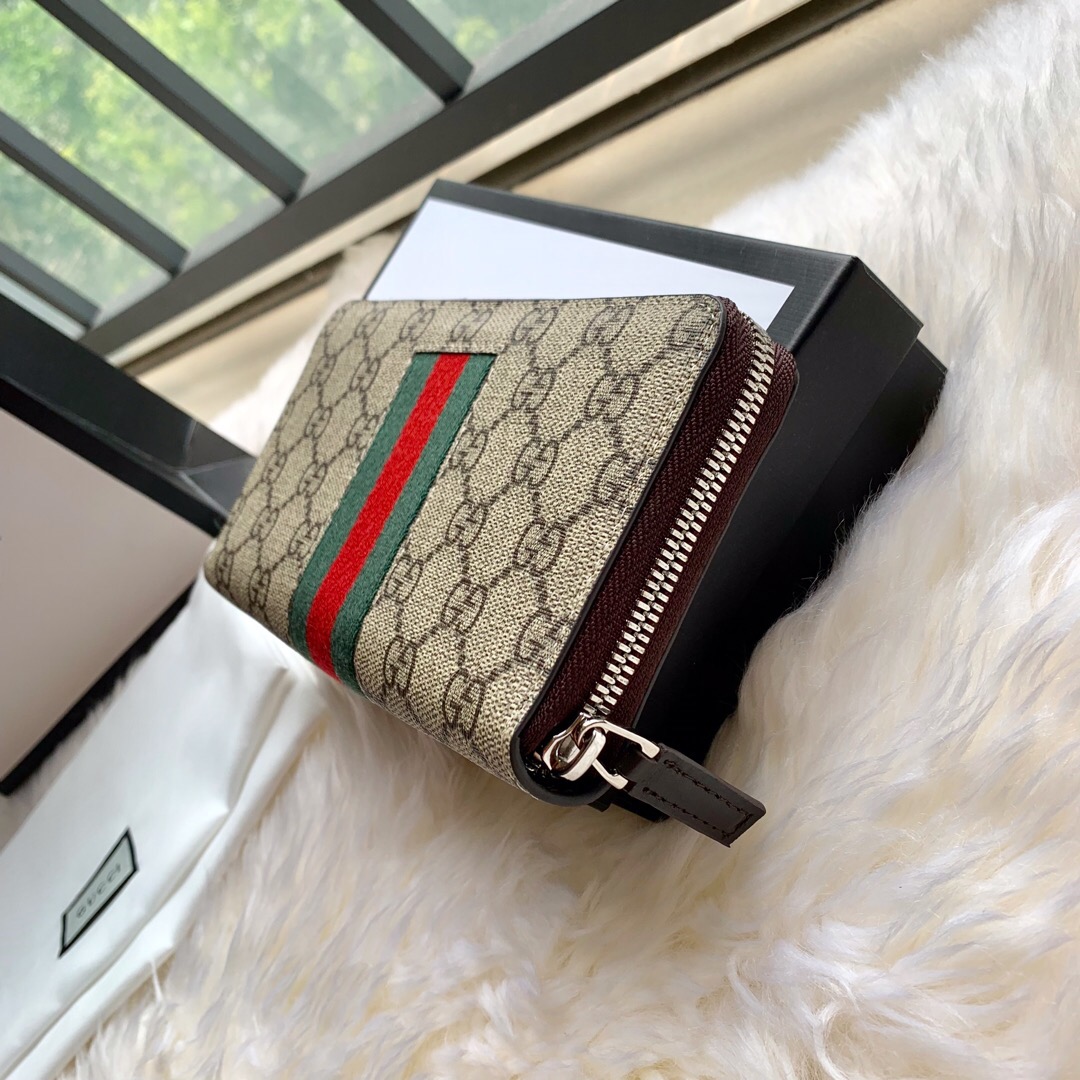 Gucci/古驰 408831经典红绿织带刺绣小蜜蜂拉链钱包