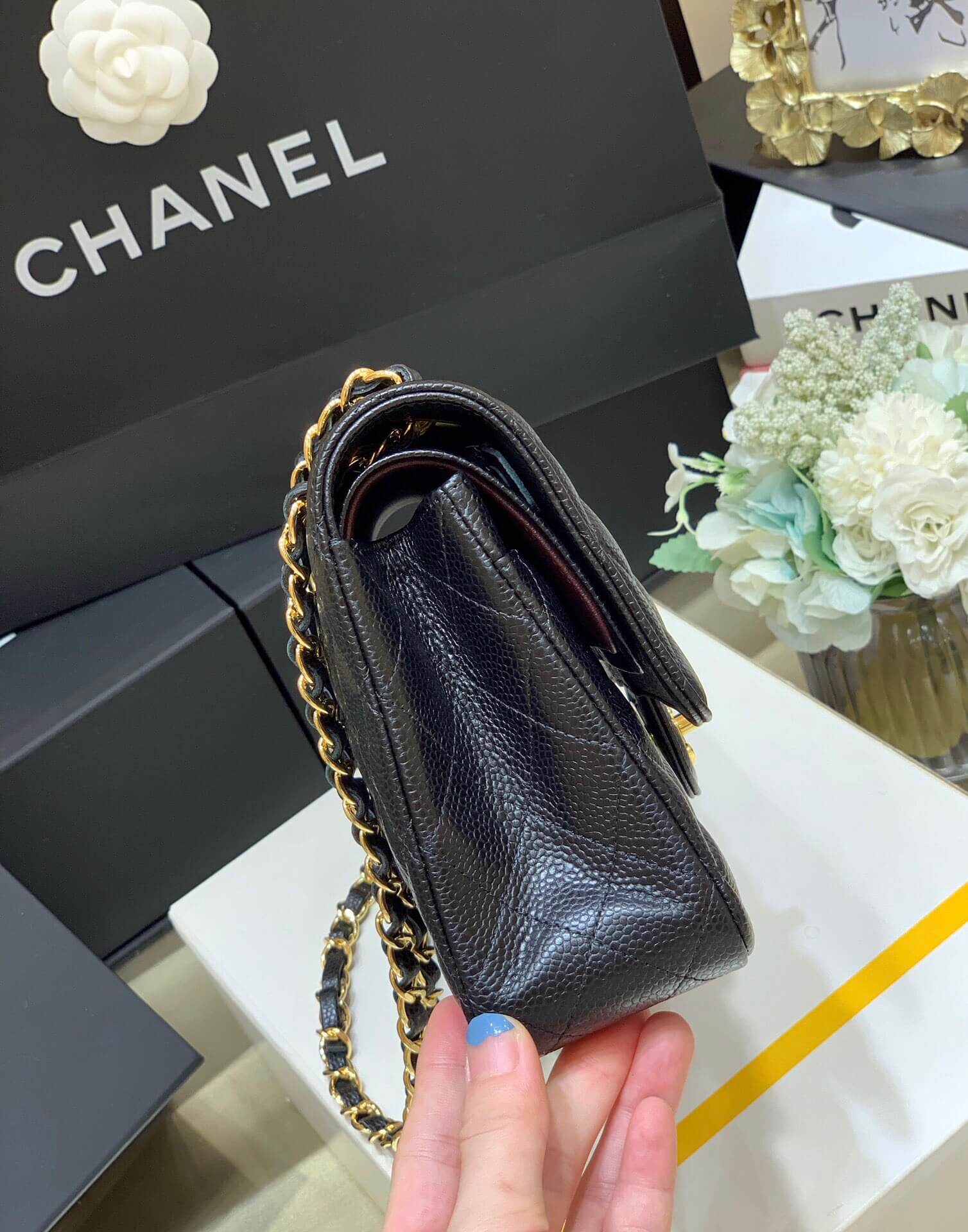 Chanel香奈儿 CF25 Classic flap bag A01112黑色牛皮金扣