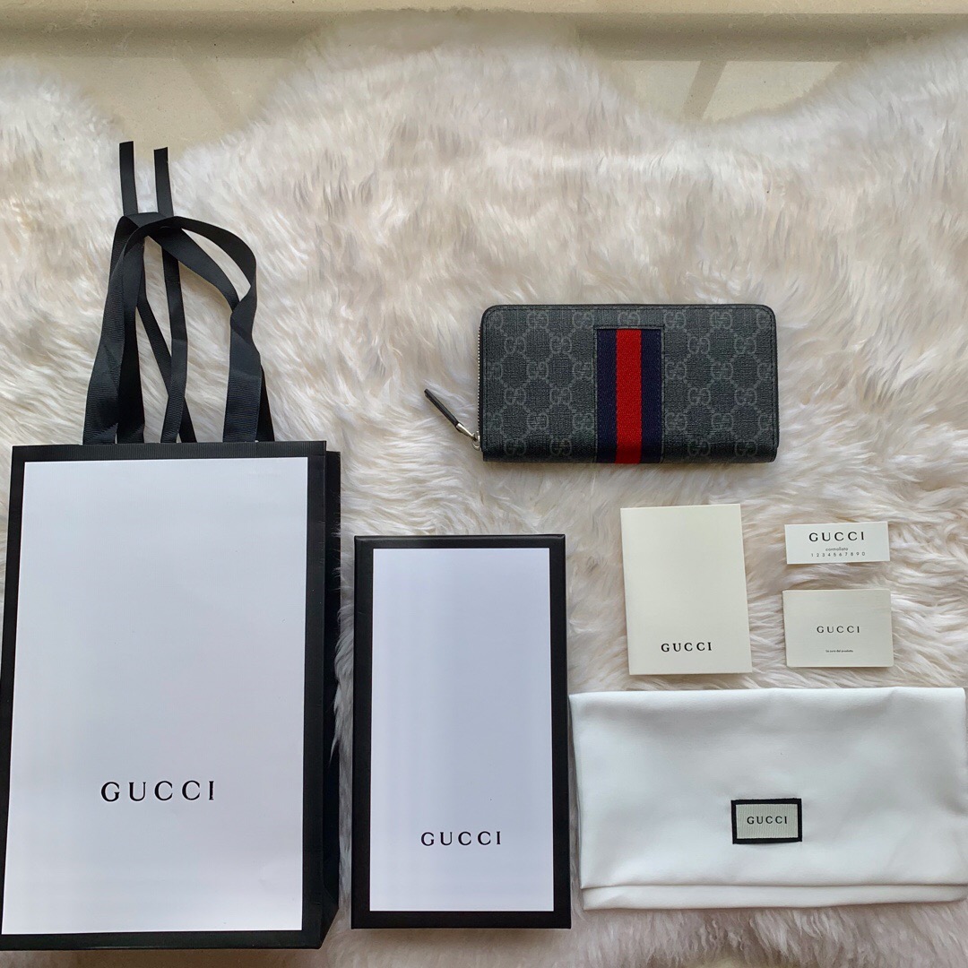 Gucci/古驰 408831 GG暗花 新款织带 拉链钱包