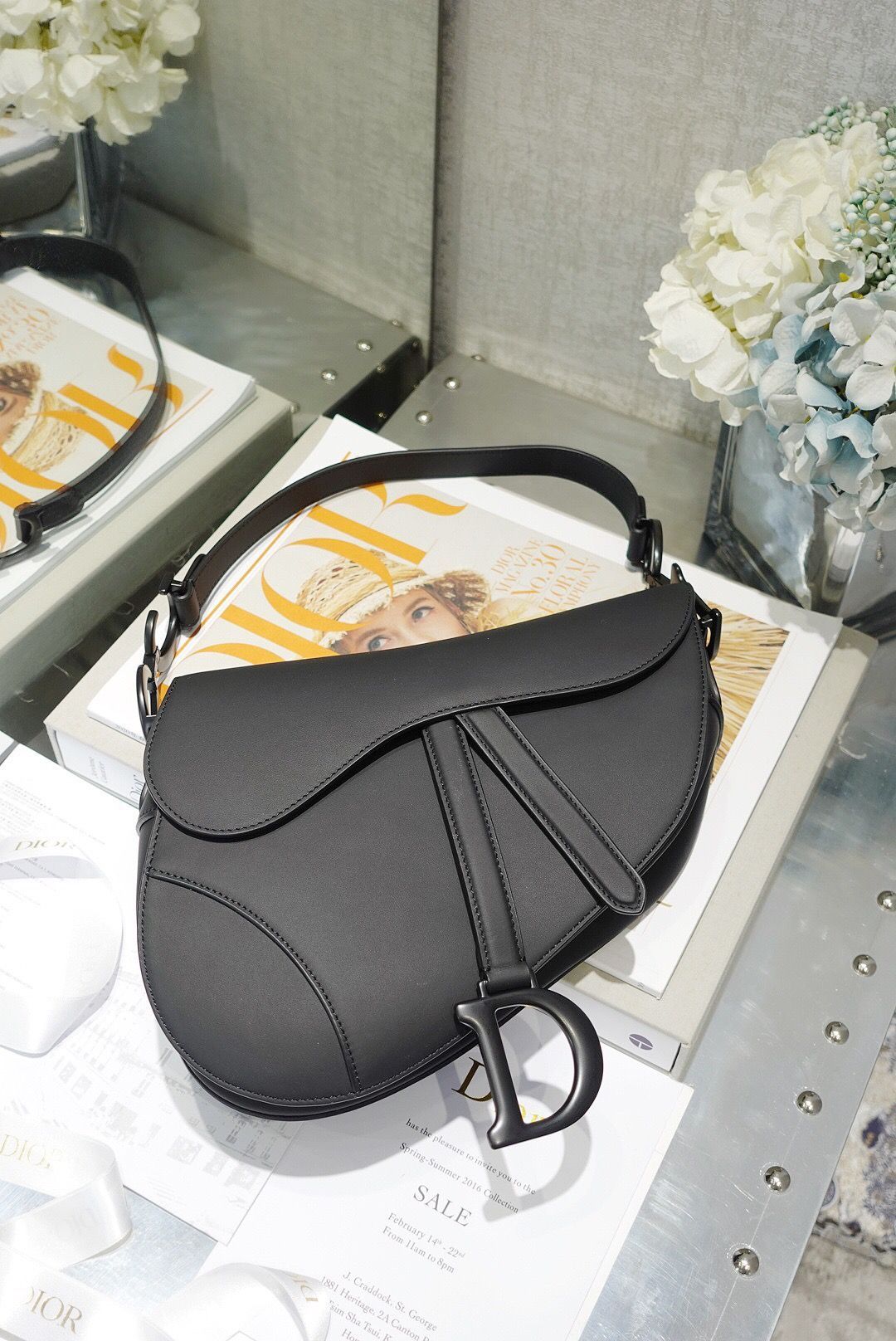 Dior/迪奥 M989 黑色哑光牛皮革马鞍包Saddle bag M04