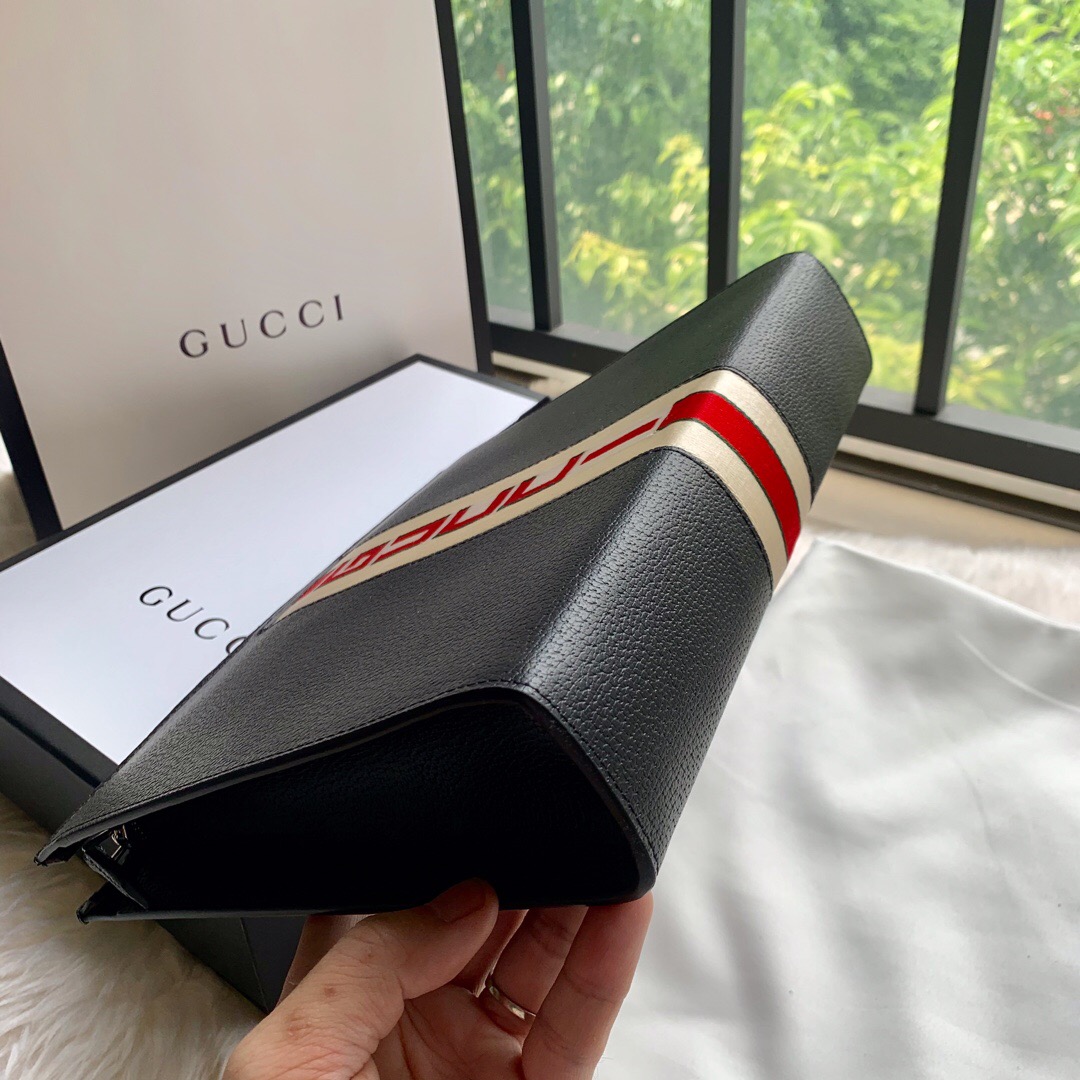 Gucci/古驰 475316 提花条纹皮革手拿包