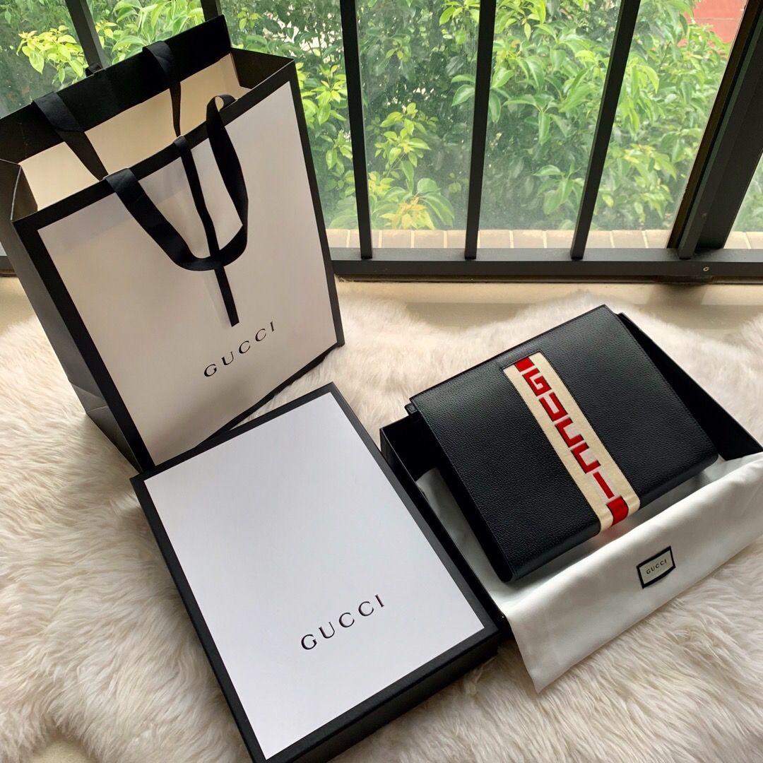 Gucci/古驰 475316 提花条纹皮革手拿包