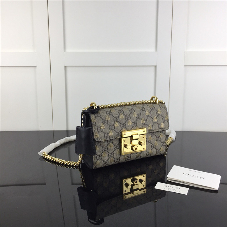 Gucci古驰 409487 Padlock系列小号GG蜜蜂肩背包