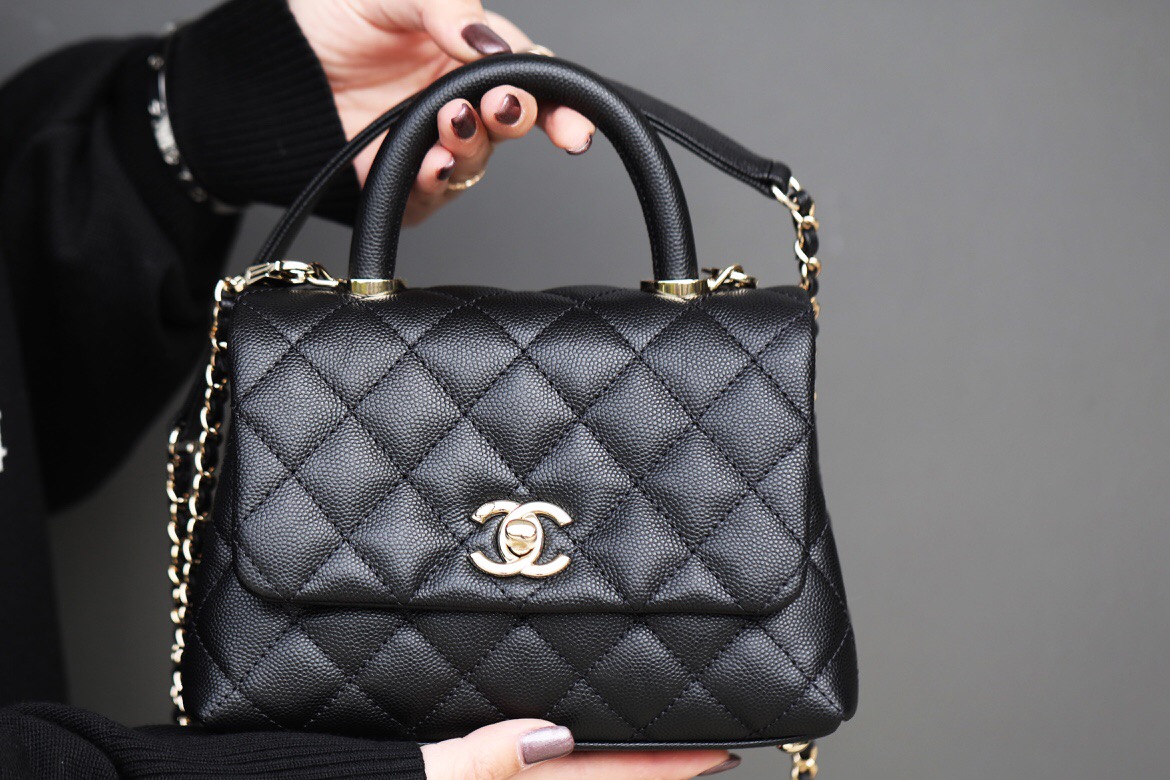 Chanel Mini Coco Handle 黑色小球本色手腕 AS2215银扣