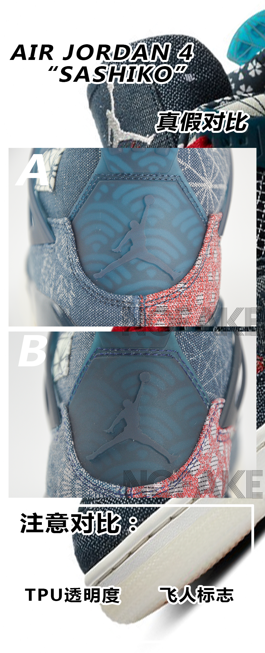 细节让你看花眼，AIR JORDAN 4 刺子绣真假对比