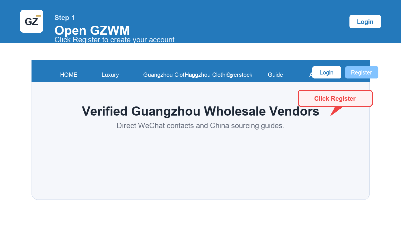 How to Contact Wholesale Vendors on GZWM wholesale vendor Step 1: Create Your Account